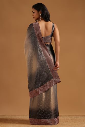 Soch Womens Blue Fendy Organza Ombre Stone Embellished Saree