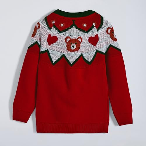 Hopscotch Girls Red Full Sleeves Pom Pom Embellished Teddy Sweater for Age (5-6 Years)