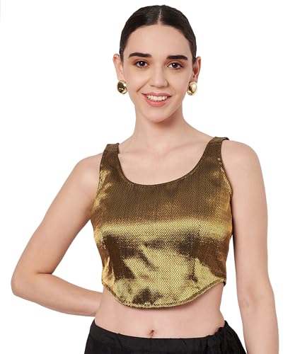 studio rasa Women's Shimmer Stripe Blouse for Festive Wedding Party (TPWC62537M_Gold_Medium)