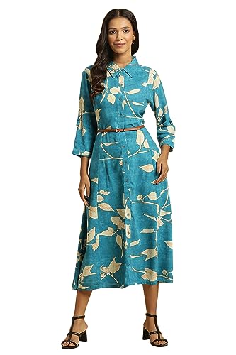 W for Woman Blue Long Shirt Dress in Abstract Print_23AUW19653-810527_S