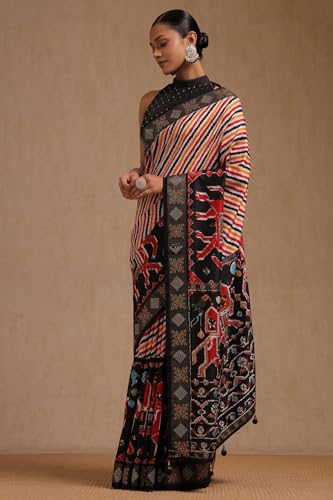 Soch Womens Multicolour Dola Silk Ethnic Motifs Saree With Stone Work