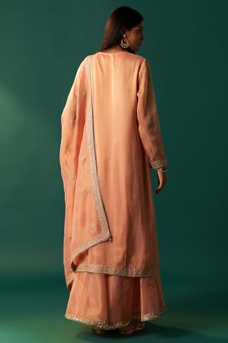 Wishful Women's Pink Dori Embroidered Straight Tissue Organza Kurta with Culotte and Dupatta Set (SP12857-401185-S)
