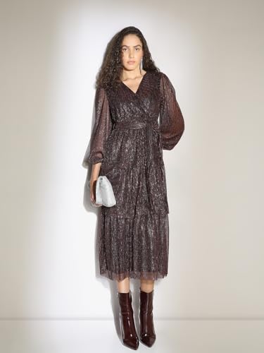 VERO MODA Women's Fit and Flare Maroon Dress