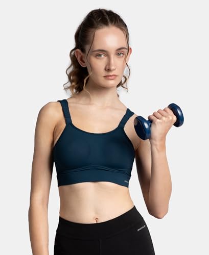 Jockey MI16 Women's Wirefree Padded Soft Touch Microfiber Elastane Stretch Full Coverage Racerback Sports Bra with StayDry Treatment_Pageant Blue_M
