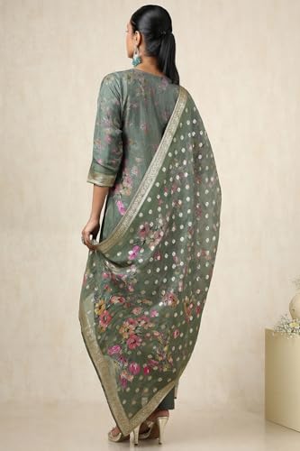 Soch Womens Olive Brocade Floral Chudidar Set With Zari