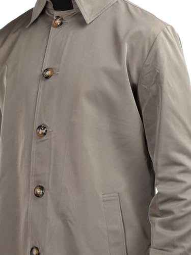 CHKOKKO Polycotton Winter Wear Single Breasted Notch Lapel Tweed Pea Trench Long Standard Length Coat For Men Metalic Grey Xxl