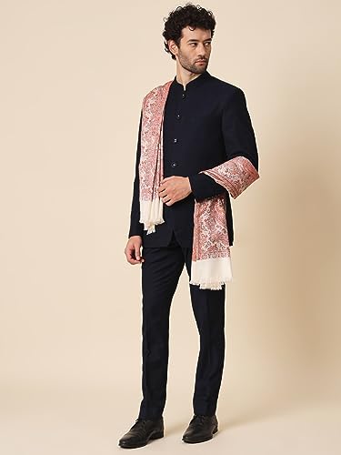 Zamour Faux Pashmina Soft Jamawar Woven Shawl for Men (Off White)