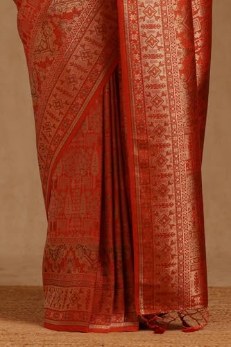Soch Womens Orange Tussar Zari Woven Saree