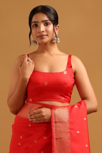 Soch Womens Red Tussar Woven Design Zari Woven Bird Motifs Saree