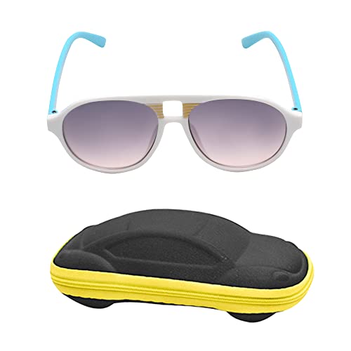 SPIKY Unisex Kids Aviator Sunglass With Protective Case White & Blue Frame Black Lens, Free Size - (Pack of 1)
