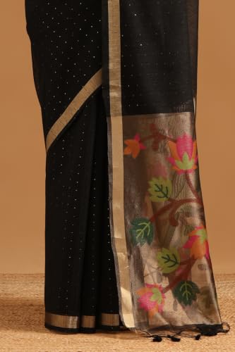 Soch Womens Black Tissue Woven Design Saree With Sequin