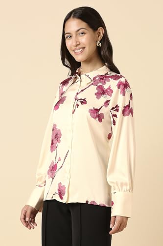 Women Beige Print Long Sleeves Shirt
