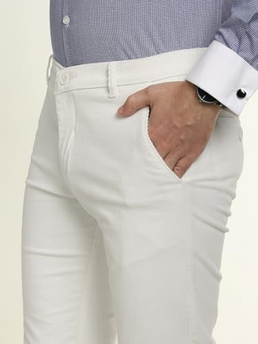 Hancock Men Cotton Solid Slim Fit Trousers White Size 36, Machine Washable Easy Care Fabric, smart fit for Everyday Styling, Durable Fabric with a Tailored Finish