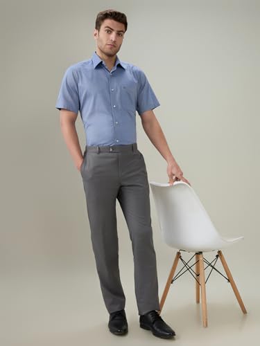 Raymond Men Regular Fit Solid Chambray Pattern Pure Cotton Semi Cutaway Collar Half Sleeve Formal Shirt