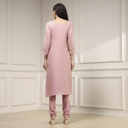 Biba Women Dusky Pink Chanderi Applique Unstitched Suit Set_FREE SIZE