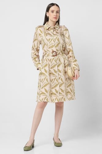 Van Heusen Women Beige Print Knee Length Casual Dress