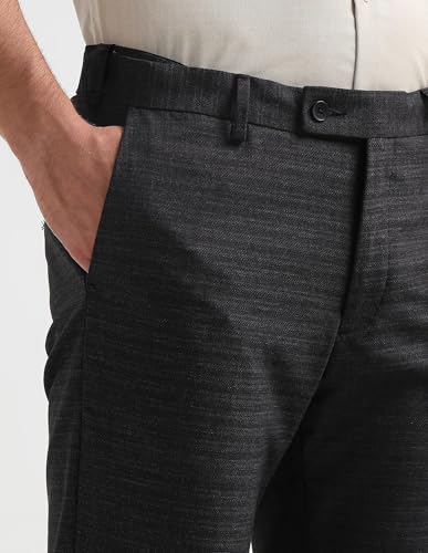 Arrow Men's Heathered Mid Rise Trousers (ARAKTR2082_Black_30)