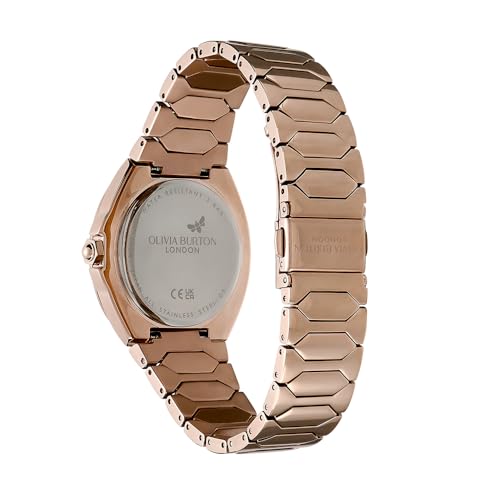 Olivia Burton Lustre Qtz Multifunction White Mother of Pearl Cushion Dial Women's Watch|Ionic Plated Rose Gold Steel Material|Rose Gold Color Band - 24000151
