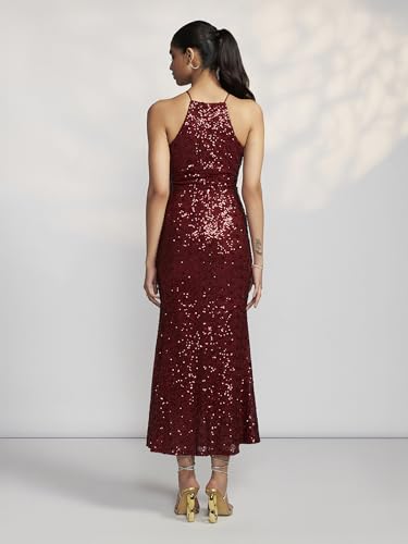 Label RITU KUMAR Red Corsica Halter Neck Long Dress