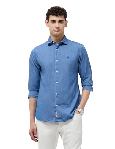 U.S. Polo Assn. Denim Co. Men's Solid Slim Fit Shirt (UDSHT2022_Indigo