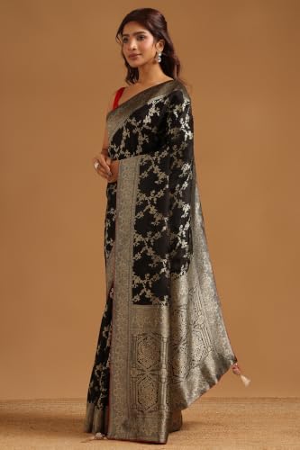 Soch Womens Black Crepe Botanical Zari Woven Saree