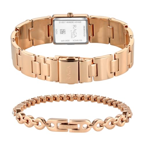 Titan Raga Unlocked Quartz 3 Hand Shaped White Mother of Pearl Dial, IP Rose Gold Strap Watch for Women - 2828WM01F