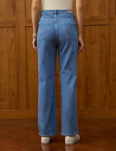 U.S. POLO ASSN. High Rise Straight Fit Jeans (UWAW25JEN381_Mid Blue_34)