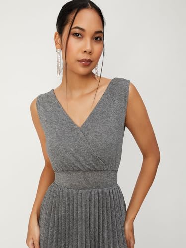 Max Women Shimmery Fit & Flare Dress (PE3005GREY)_M