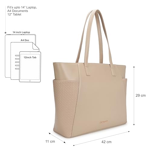 Fastrack Gridlock Tote | Woven Faux-Leather Women's Handbag | Laptop Tote with Textured Side Pockets & Gold Hardware