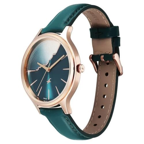 Fastrack Style up 5 Quartz Green Round Dial Girl's Watch | Leather Strap Material | Watches for Girls Analog - 6207WL01