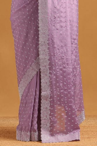 Soch Womens Lavender Satin Stone Embellished Saree