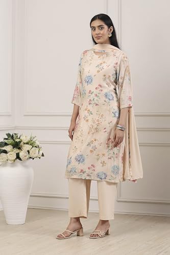 Biba Women Beige Viscose Blend Straight Suit Set_34
