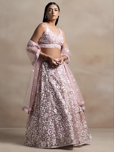 Zeel Clothing Women's Sequins Embroidered Soft Net Designer Lehenga Choli with Dupatta (5126-Womens-Lehenga-Choli-Latest; Free Size) (Pink)