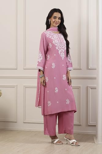 Biba Women Pink Poly Viscose Straight Suit Set_36