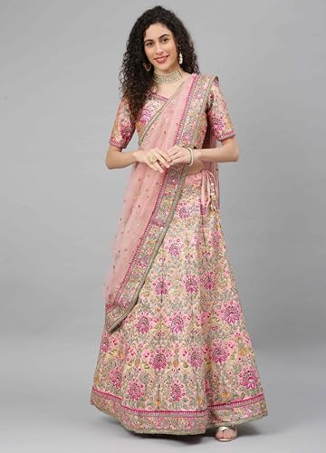 AG Clothing Women's Silk Semi Stitched Lehenga Choli With Dupatta | Heavy Embroidery Pattern | Traditional, Wedding, Ethnic Wear Lehenga (ZC-m7108-Pink)