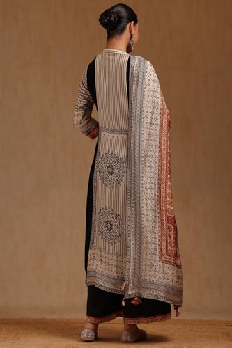 Soch Womens Black Georgette Ethnic Motifs Suit Set With Sequins