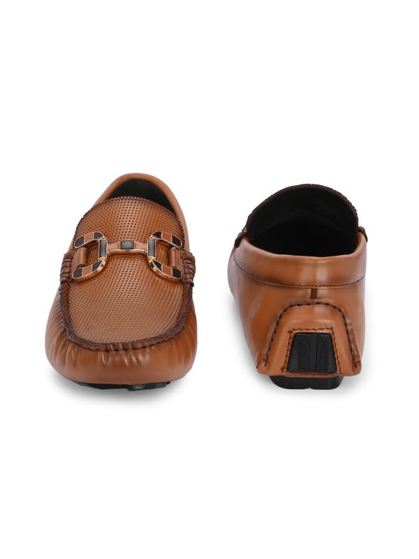 HITZ Men's Tan Leather Casual Loafers - UK 6