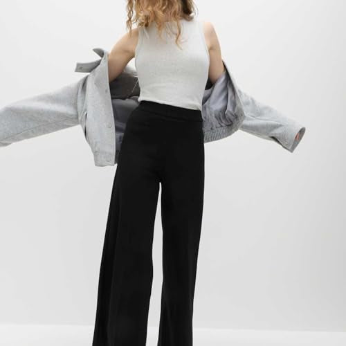 Marks & Spencer Solid Black Viscose Womens Wide Leg Jersey Stretch Trousers