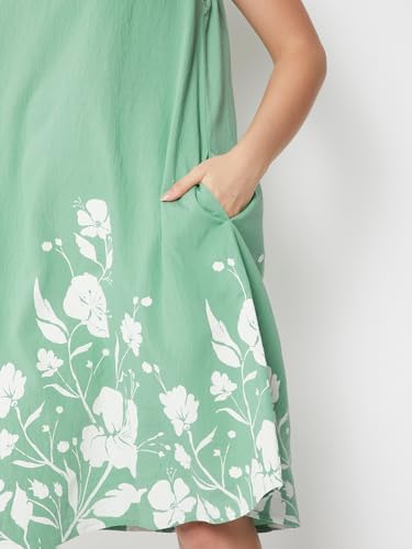Max Women Floral Print A-Line Dress (Green_S)