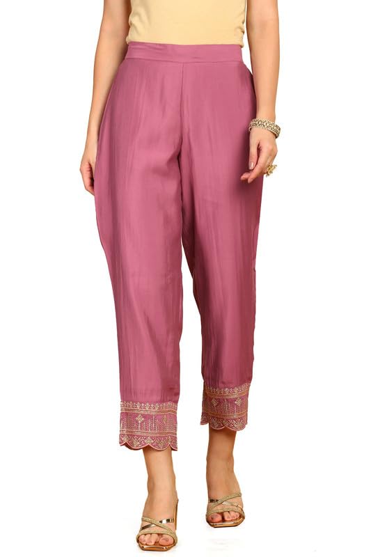 Soch Womens Onion Pink Ethnic Motifs Embroidered Chanderi Suit Set