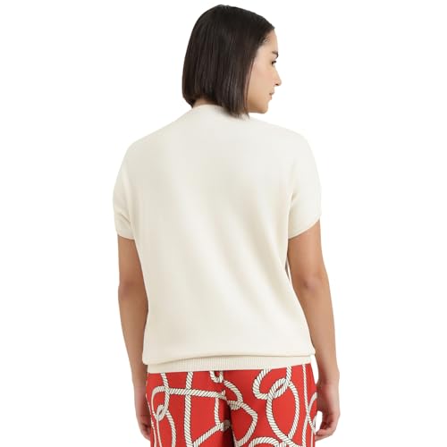 United Colors of Benetton Round Neck Self Design Sweater (Size : 2XL) - 26P1594E109BG0R2 Cream