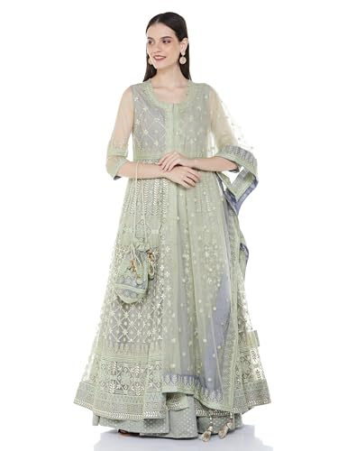 BIBA WOMEN EMBROIDERY ANARKALI SALWAR KURTA DUPATTA(SKDASSORTED8303_MINT_36)