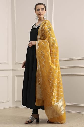 Biba Women Black Polyester Blend Solid Anarkali Suit Set_32