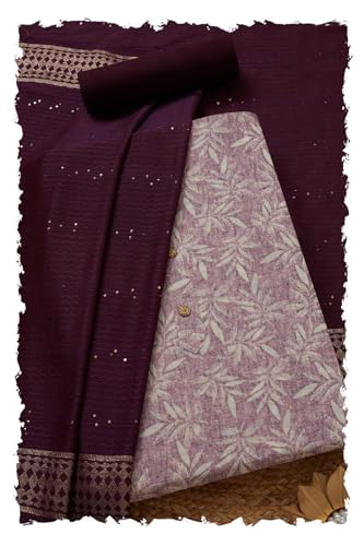 Soch Womens Lavender Chanderi Botanical Print Unstitched Dress Material With Zari Woven