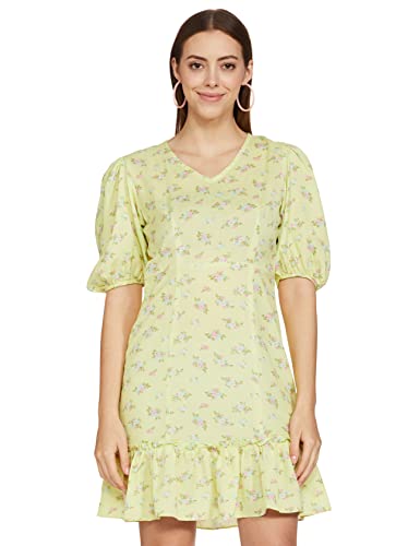 AND Women's Cotton Fit Flare Knee-Length Dress (EE22AB061DRRI4_Lime Green_8)