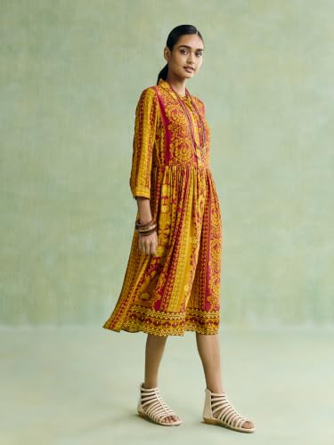 Aarke Ritu Kumar Mustard Mehak Midi Dress with Belt