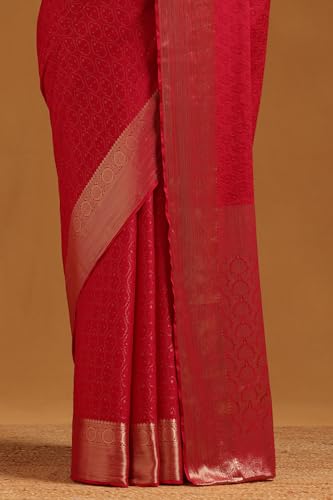 Soch Womens Fuchsia Georgette Woven Design Saree