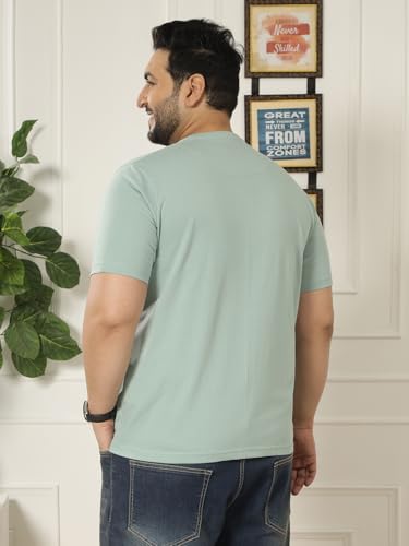 JOHN PRIDE Plus Size Men Regular Fit Solid Short Sleeves Green Round Neck T-Shirt (JPTSR3501X_7XL_Green)