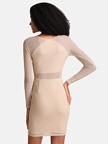 Kazo Women's Polyester Bodycon Mini Casual Dress (124536MLGTHM_Beige