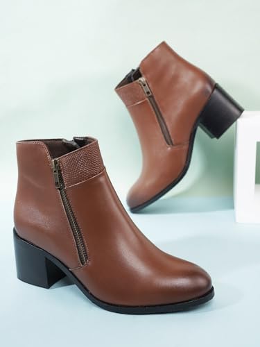Elle Women's Zip Boots Colour-Tan, Size-UK 8